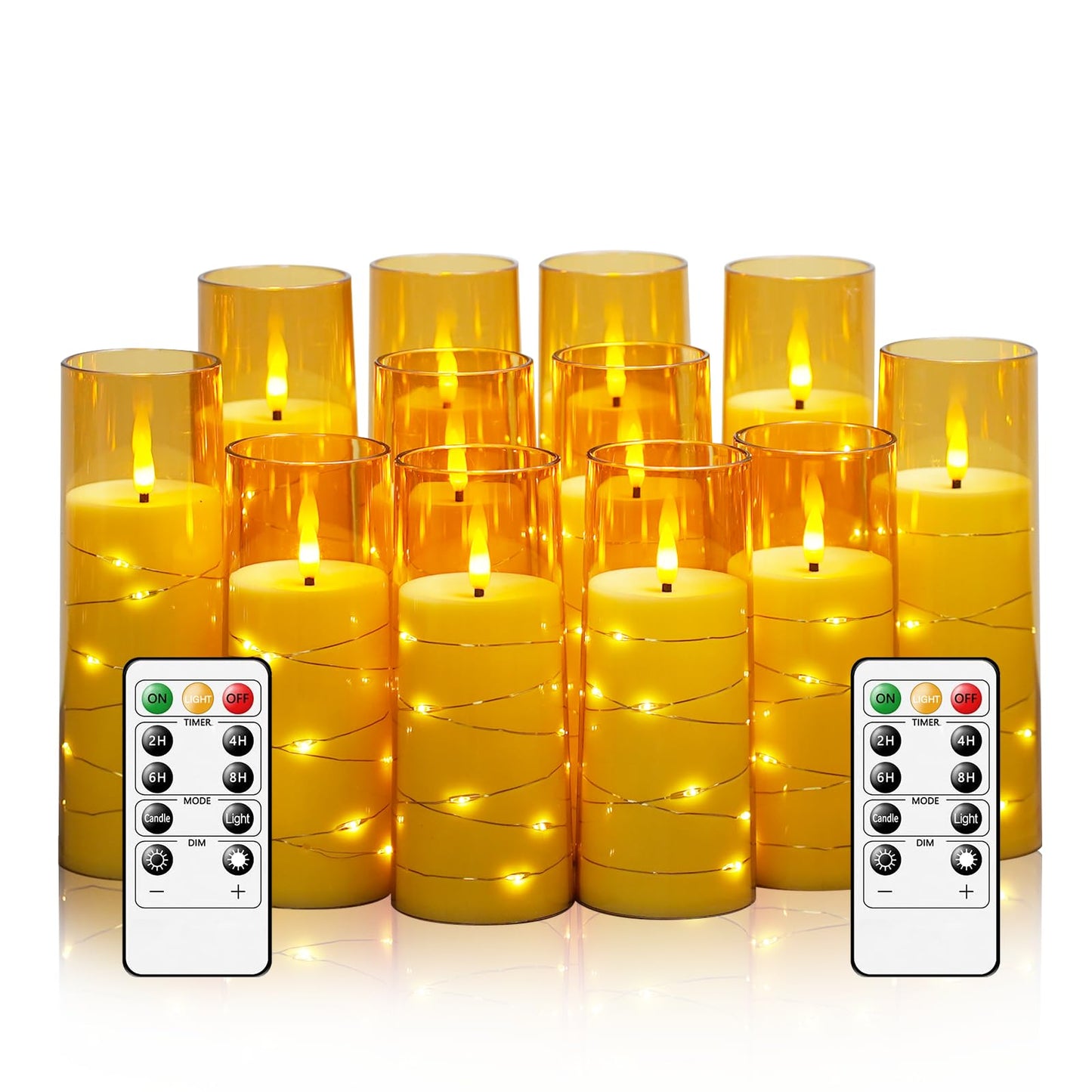 Sasigeiaa Flameless Candles with Embedded Star String - Battery Operated LED Candles, with Remote,12 Gold Flickering Candles for