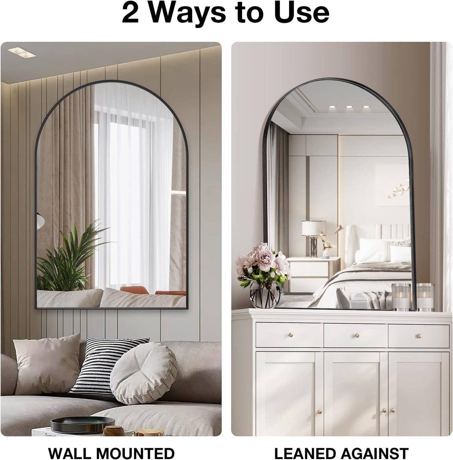 Brightify Arched Mirror, 30 x 40 Inch Black Arch Mirror, Metal Frame Black Arched Wall Mirror, Arched Top Bathroom Vanity Mirror for Living Room Bedroom Mantel Entryway Hallways
