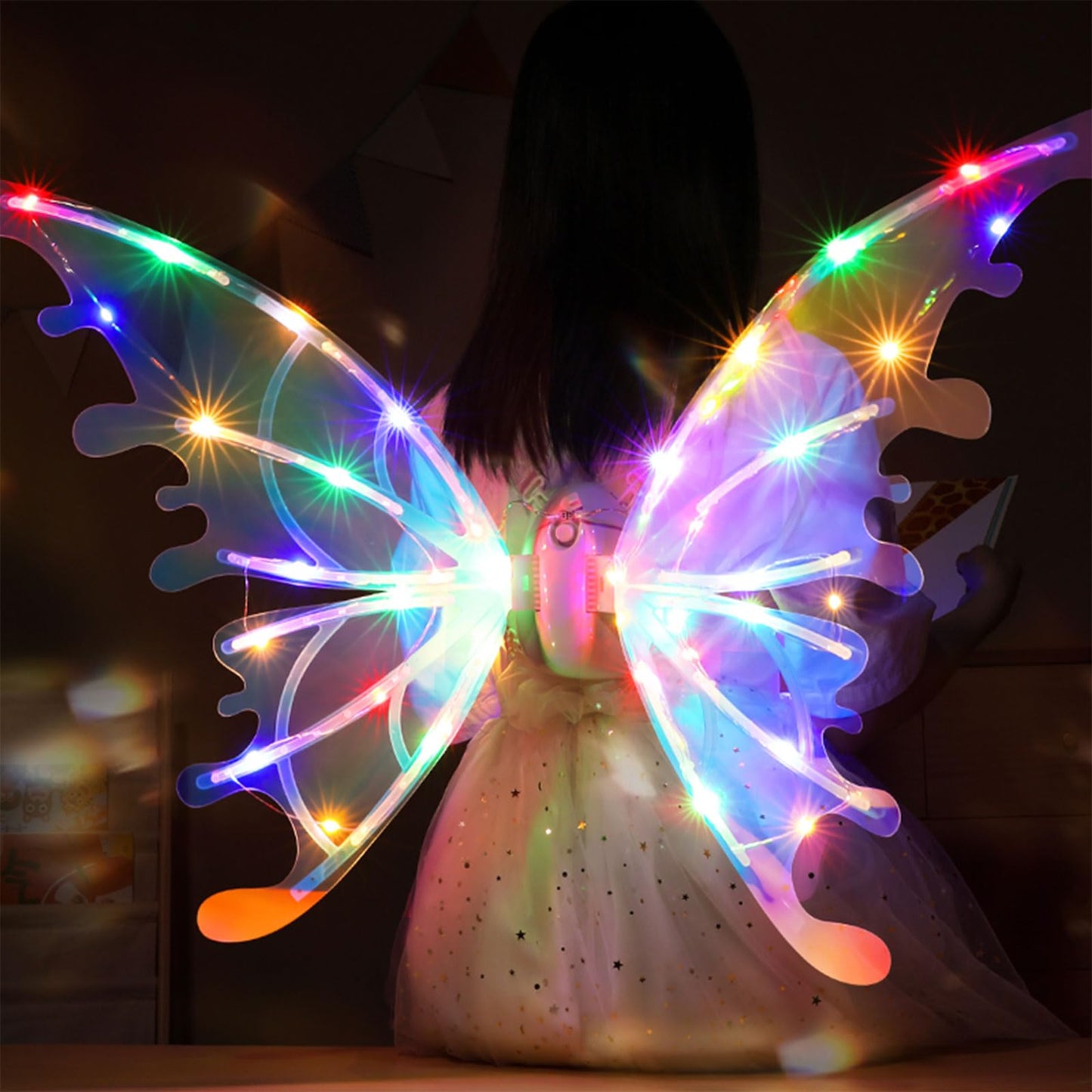 Kvynzz DIY Electric Sparkling Butterfly Wings,Light Up Fairy Wings DIY Toy,Elf Wings Angel Fairy Costumes Cosplay Dress Up Wings Music Lights for Kids Pets (RGB)