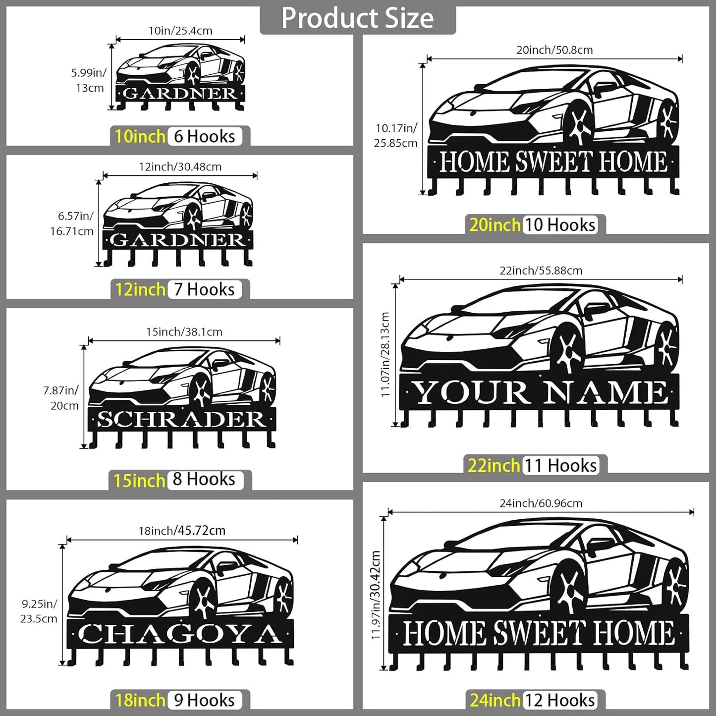 Personalized Key Hooks for Wall,Custom Name Black Car Key Holder Wall Mounted,Fashion Coat Rack,Metal Key Hanger with Hooks,Key Rack Organizer for Entryway,Hallway,Doorway