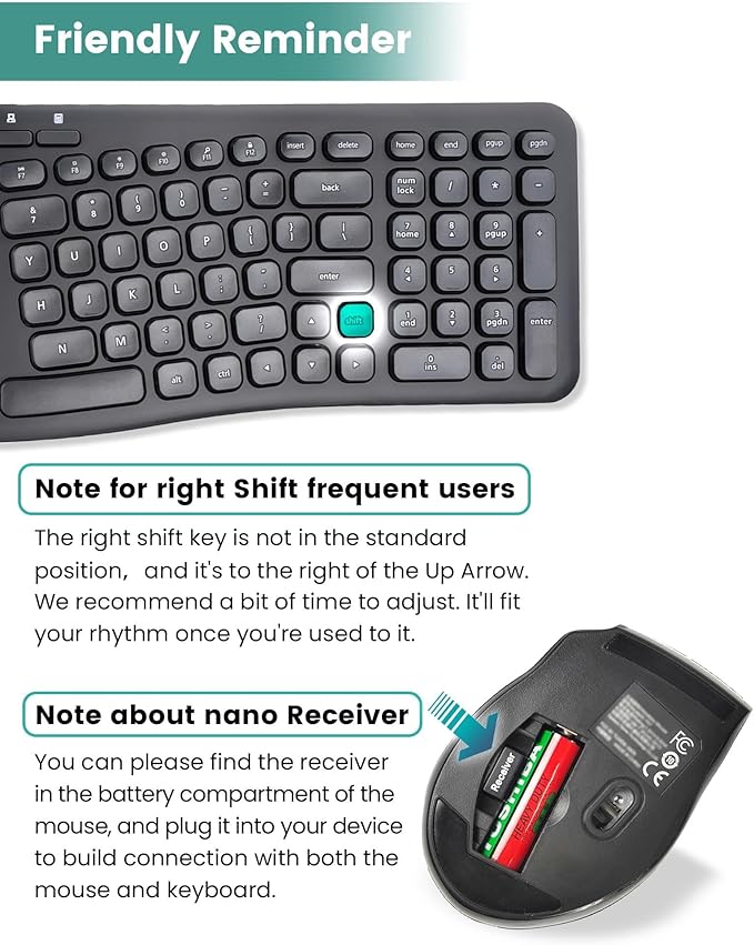 XUANGUI Silent Wireless Keyboard and Mouse Combo Ergonomic with Magnetic Wrist Rest, Cordless Full Size Split Key Board and 4800 DPI Quiet Mice for PC Laptop Tablet, Office and Home Ergo Soft Set