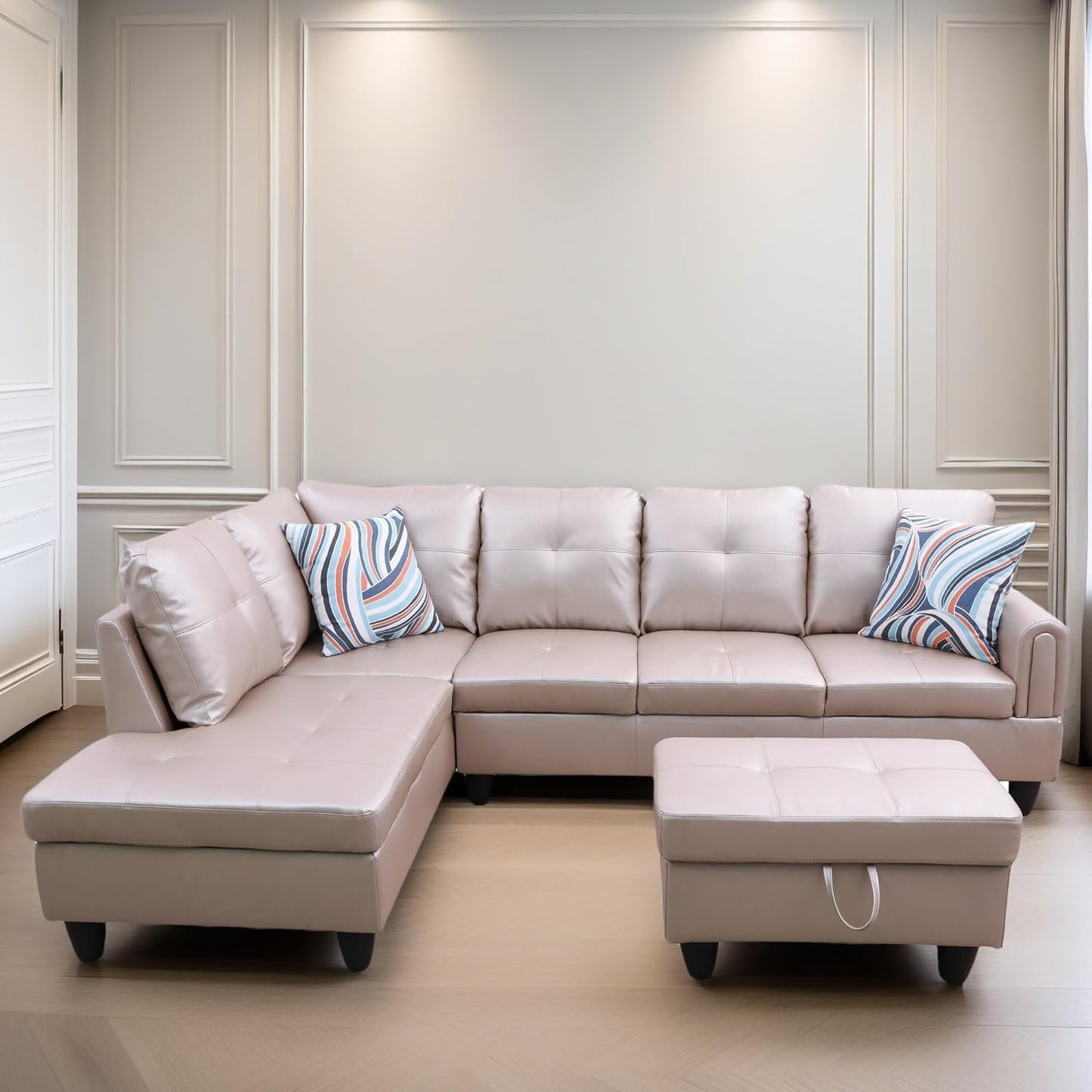L Shaped Sectional Couches, Leather Couch Modular Sectional Sofa with Ottoman Storage, Modern L Shaped Couch with Chaise for Living Room Bedroom Apartment Furniture, Gray