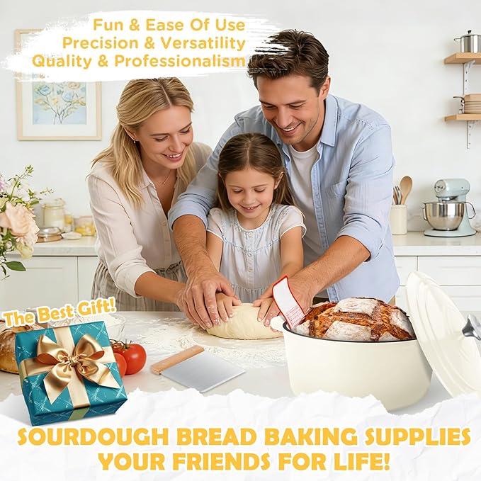 Enameled Cast Iron Dutch Oven Pot with Lid, Incl. Sourdough Bread Baking Supplies Like Banneton Bread Proofing Basket, Starter Jar, Bread Lame, 5QT Dutch Oven for Bread Baking, Oven Safe up to 500°F
