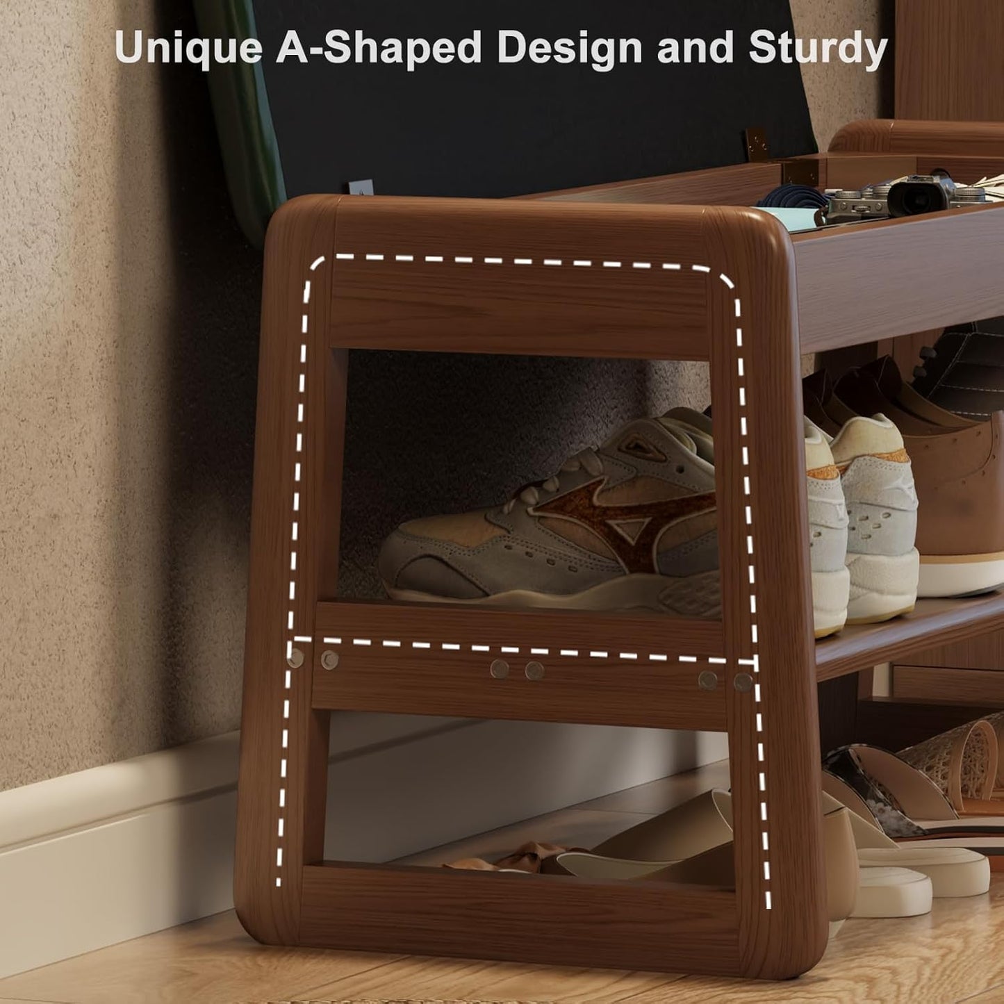 Shoe Rack Bench with Leather Cushion,2 Tiers Shoe Bench with Flip-Top Storage,Wood Shoe Rackh for Entryway,Hallway(Green,31.5")