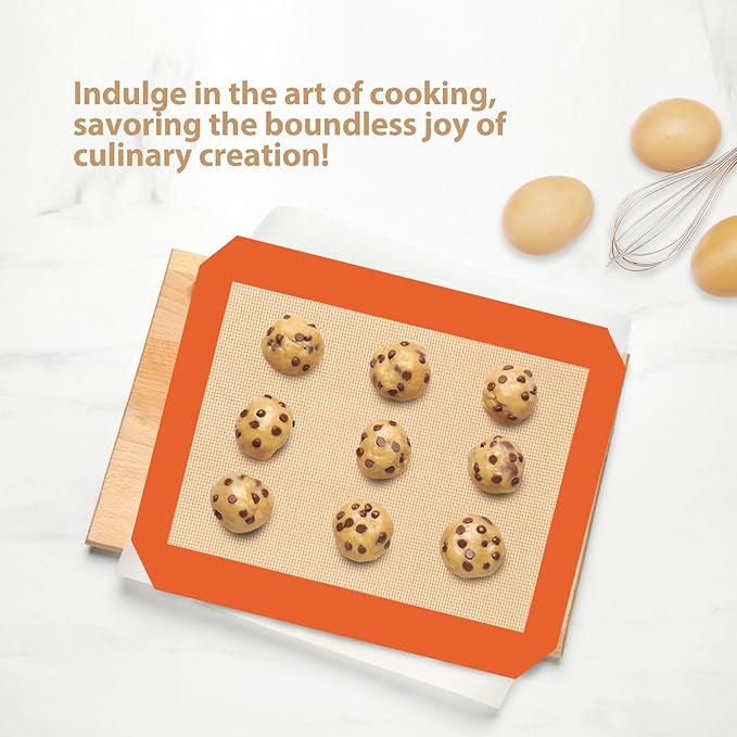 Silicone Baking Mat, Reusable Silicone Oven Baking Sheet, Heat Resistant Nonstick Food Safe Baking Mat for Cookie, Bread, Pastry (Pack of 3) (Orange)
