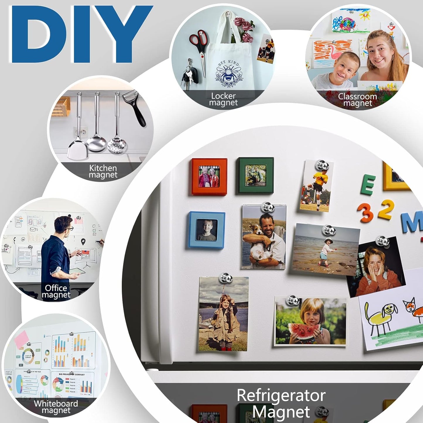 LOVIMAG Fridge Magnets 25Pcs Refrigerator Whiteboard Small Strong Magnet Classroom Kitchen Accessories Decorative Locker Set Decor Must Haves Office Calendar Refrigerador Magnetic Cute Crafts Silver