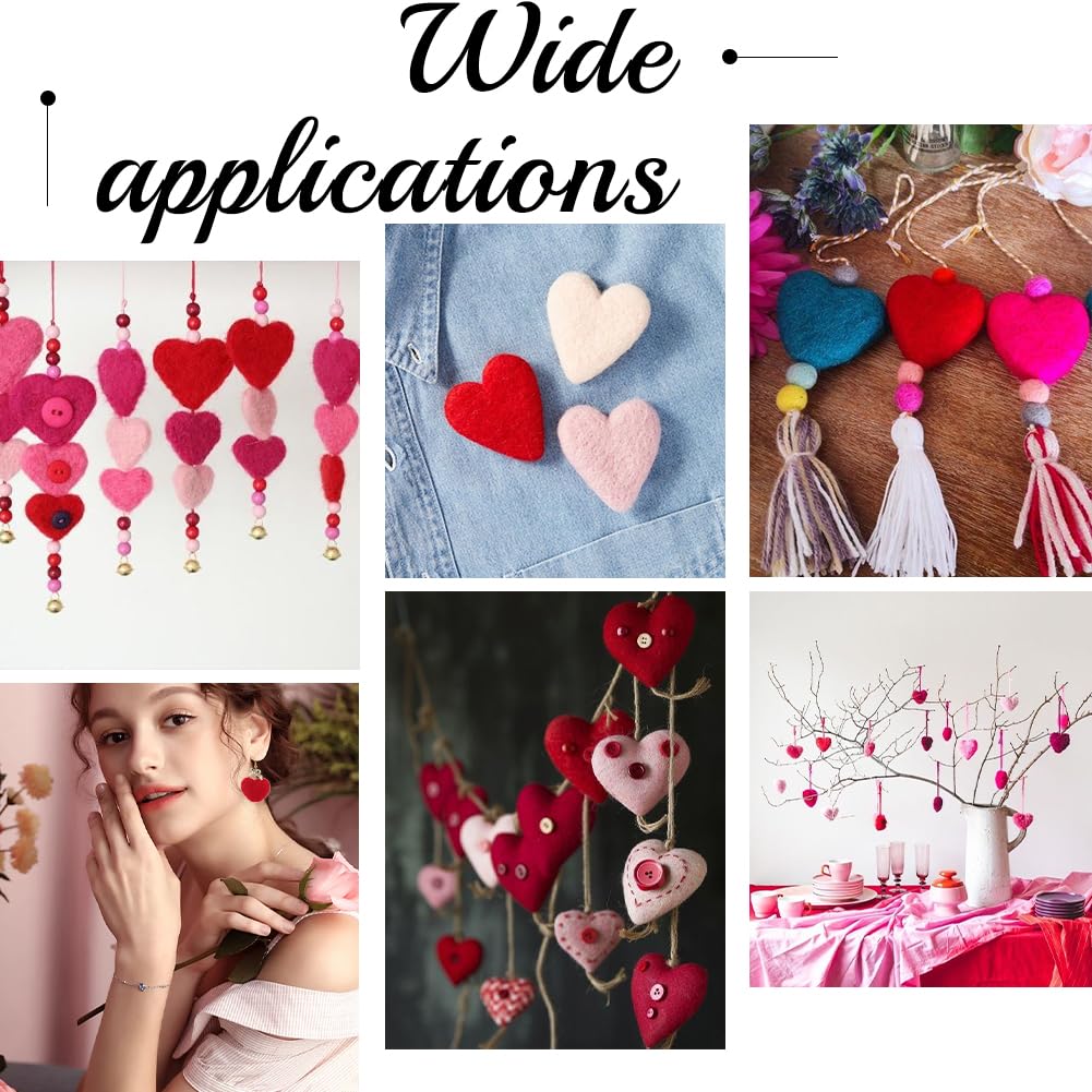 SUNNYCLUE 12Pcs Red Felt Hearts Felted Wool Heart Bulk Valentines Mothers Fathers Love Heart Shape Needle Felting Pom Pom Bead Decorations for DIY Art Handcraft Project Home Party Garland Ornaments
