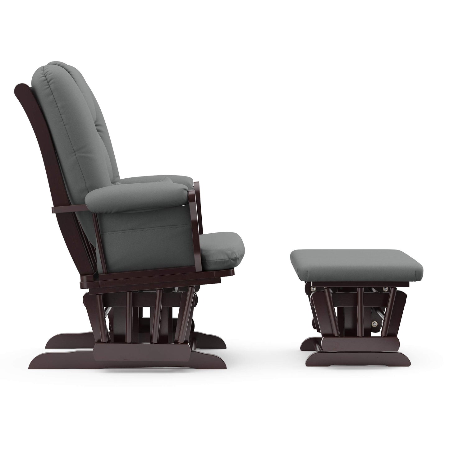 Storkcraft Tuscany Custom Glider and Ottoman with Free Lumbar Pillow (Espresso/Grey) - Cleanable Upholstered Comfort Rocking Nursery Chair with Ottoman
