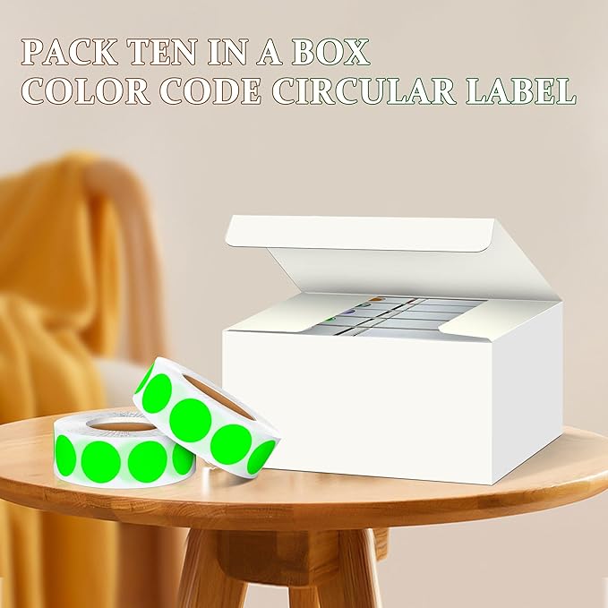 WANSTE 10Rolls 10000PCS 0.75 Inch Small Fluorescent Green Sticky Tags, Permanent Sticky Dot Color Code Labels in Dispenser Box,Circle Blank Labels Total for Documents, Inventory,CDs,Garage Sales