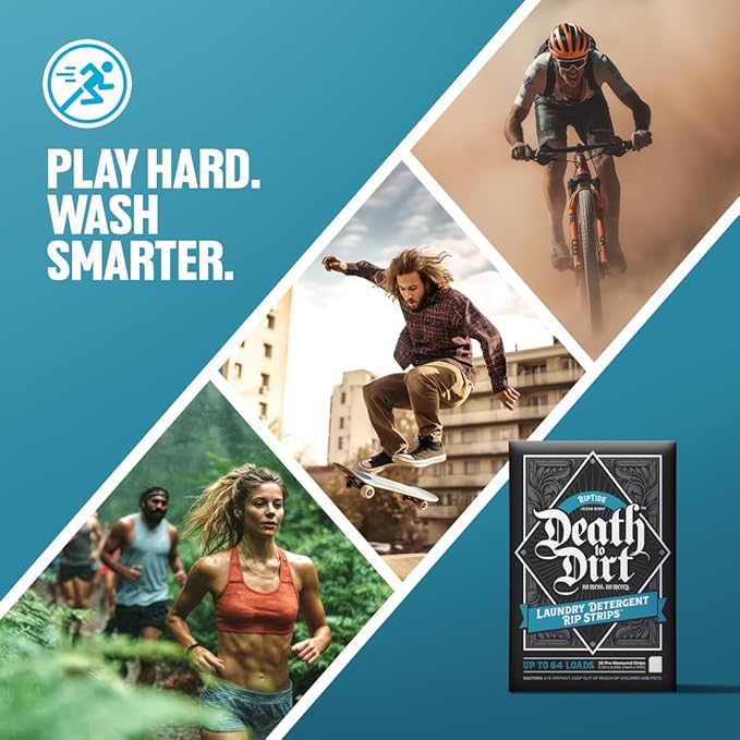 Death to Dirt Laundry Detergent Sheets, 64 Loads, Tough on Stains and Odors, Gentle on Skin and Fabric, Plant-Based & Eco-Friendly, RipTide Ocean Scent, 32ct