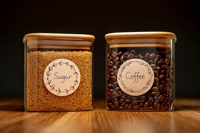 MONEST Waterproof & Oil Resistant Jar & Lid Stickers - Pantry/Canning, Spice & Bottle Labels (Rose Gold Flower)
