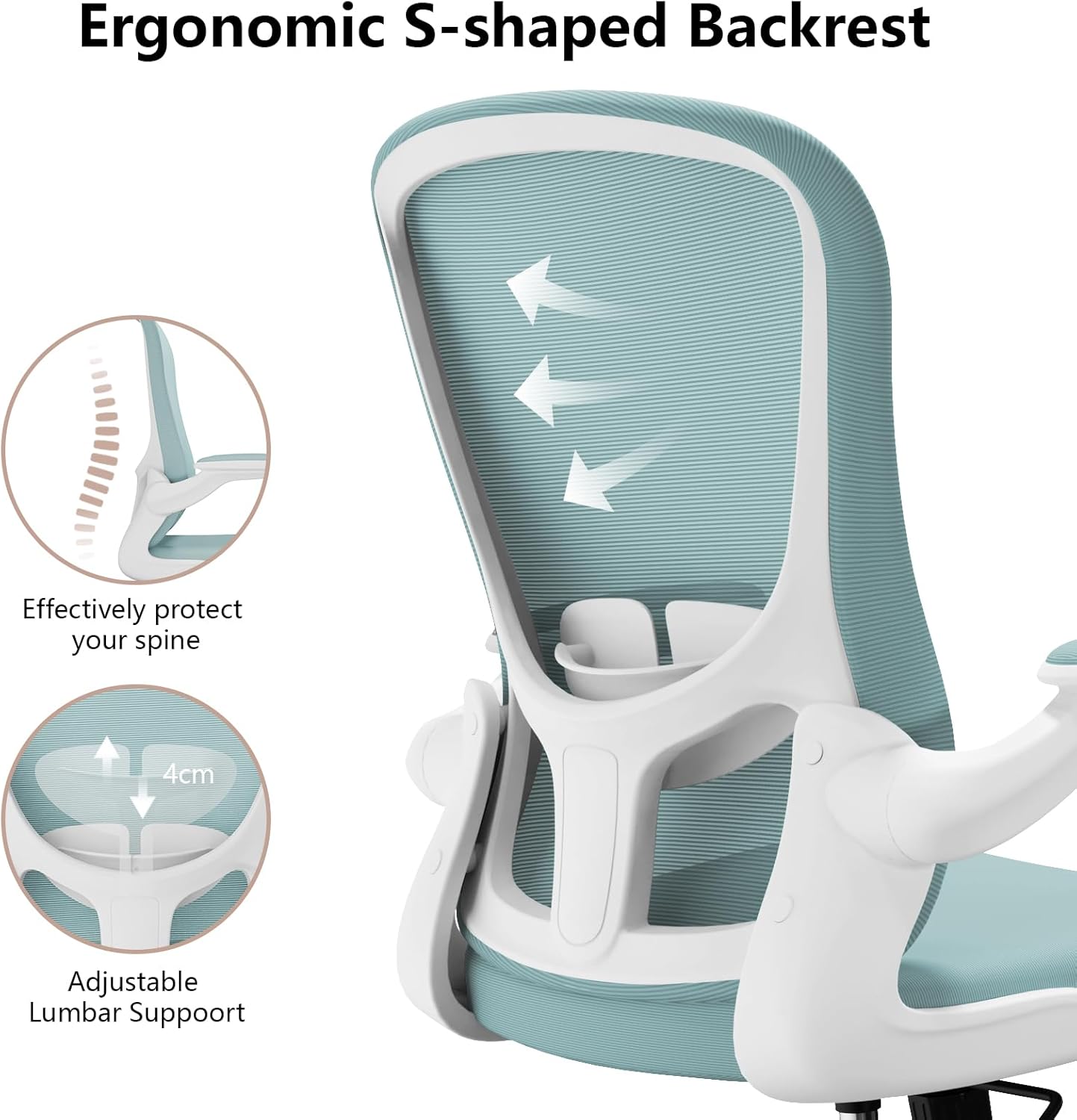 Ergonomic Office Chair, Comfort Swivel Home Office Task Chair, Breathable Mesh Desk Chair, Lumbar Support Computer Chair with Flip-up Arms and Adjustable Height