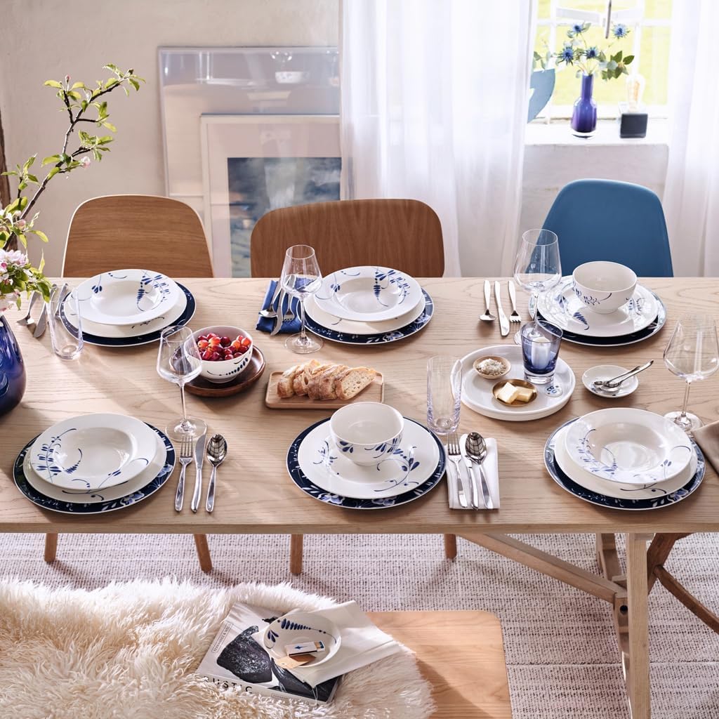 Villeroy & Boch Old Luxembourg Brindille Rim Soup, 9.5 in, Premium Porcelain, White/Blue