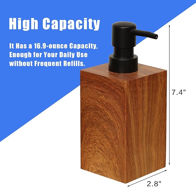 Resin Soap Dispenser with Walnut Wood Grain Look, 16.9 oz Refillable Lotion Bottle for Bathroom, Kitchen, Sink Countertops – Durable, Moisture-Resistant, Rustic Farmhouse Décor