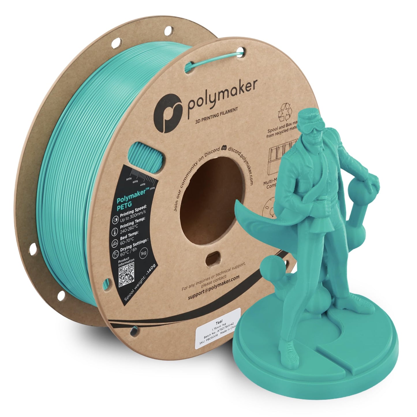 Polymaker PETG Teal 3D Printer Filament 1.75mm 1kg, High Speed PETG up to 300mm/s, High Strength New Formula, Excellent Layer Ad