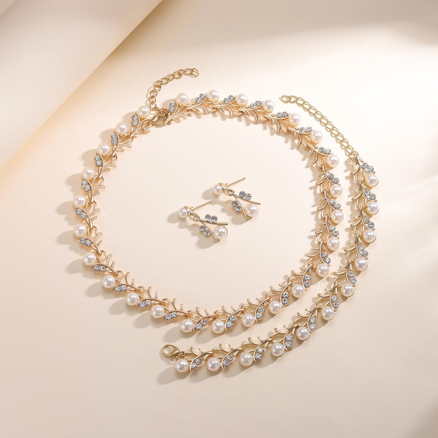 AILUOR Pearl Jewelry Set for Women, 14K Gold/Silver Plated Pearl Necklace, Earring Set and Choker - Wedding Bridal Gift (3pcs Gold)