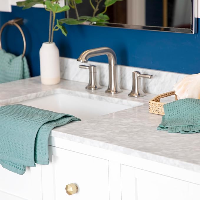 GILDEN TREE Waffle Towels Wash Cloths for Showering, Exfoliating Washcloth Face Towels, Quick Dry Towel Cotton Washcloths Set of 4, Classic Style (Seafoam)