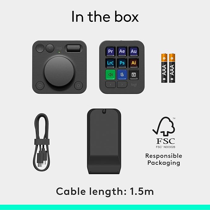 Logitech MX Creative Console, 9 Customizable LCD Keys, Stream Deck Accessories,Connectivity Technology USB-C, Control Dial for Graphic Design, Zoom, Spotify - Graphite, 3-Month Adobe Cloud Membership