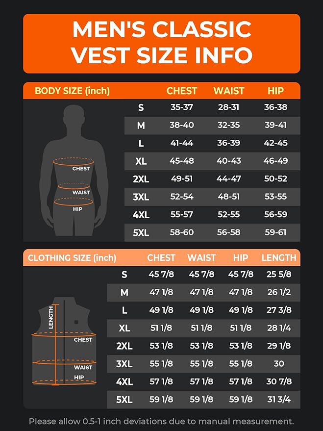 ORORO Men's Lightweight Heated Vest with USB-C Rechargeable Battery, Puffer Classic Heating Vest