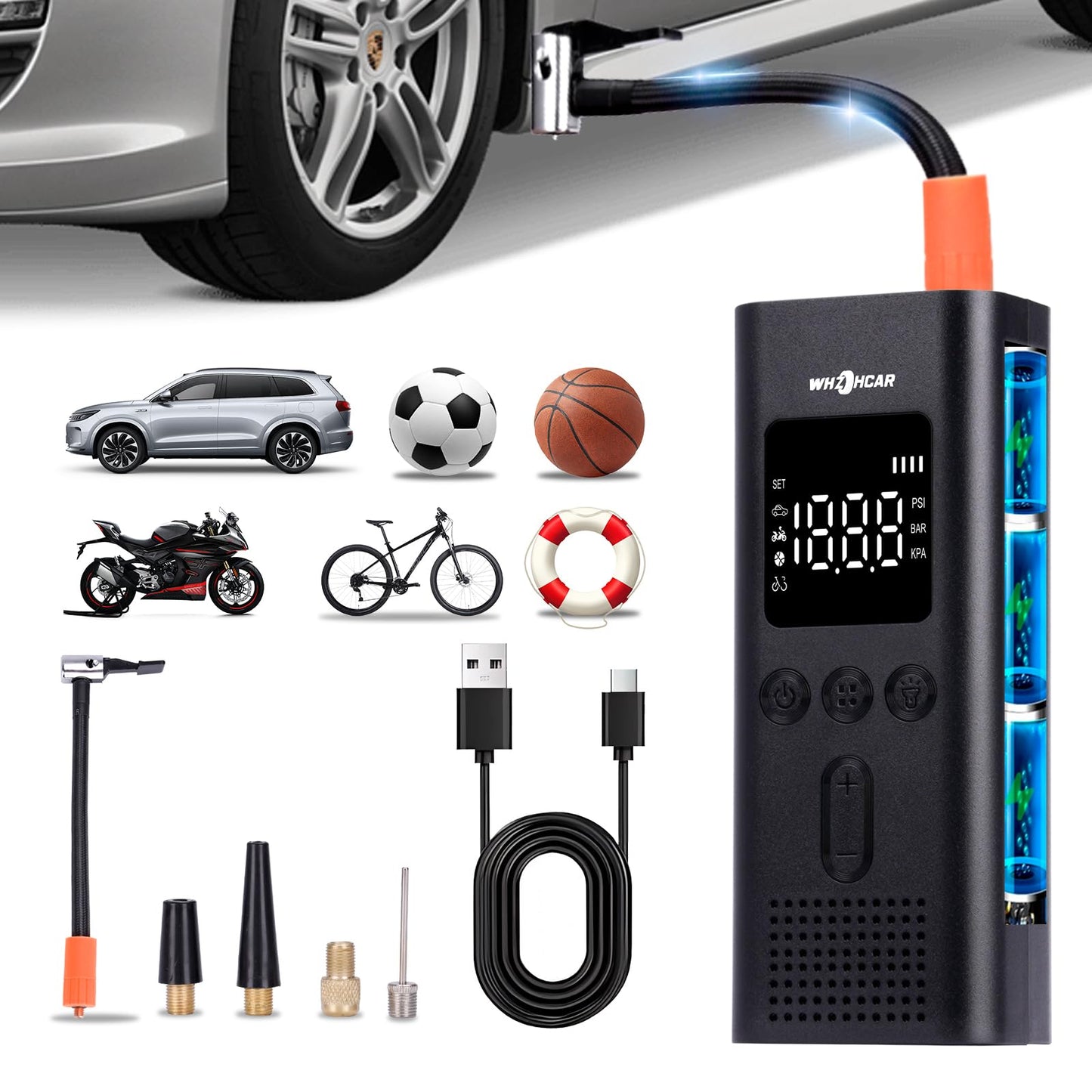 Tire Inflator Portable Air Compressor Air Pump 150 PSI Tire Inflator Accurate Pressure LCD Display with USB Charging LED Light f