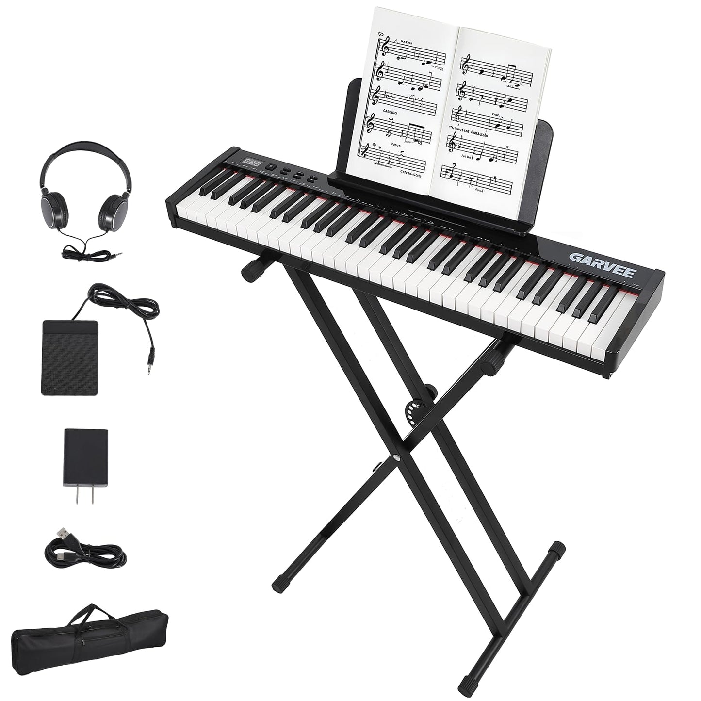 Electronic Keyboards Piano 61 Key, Portable Keyboards Piano with Headphone, X-Stand, Bag, Holder for Beginners