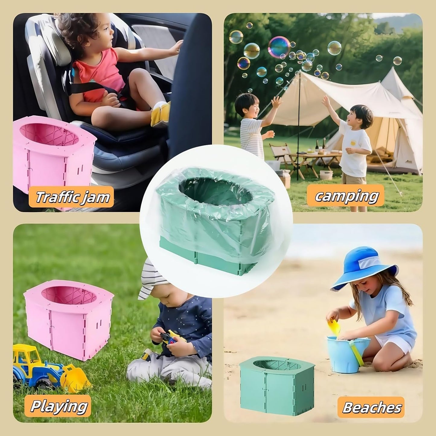 Travel Potty,Portable Potty Seat Foldable Travel Training Toilet Seat,Foldable Toilet for Outdoor Camping (Teal Pink)