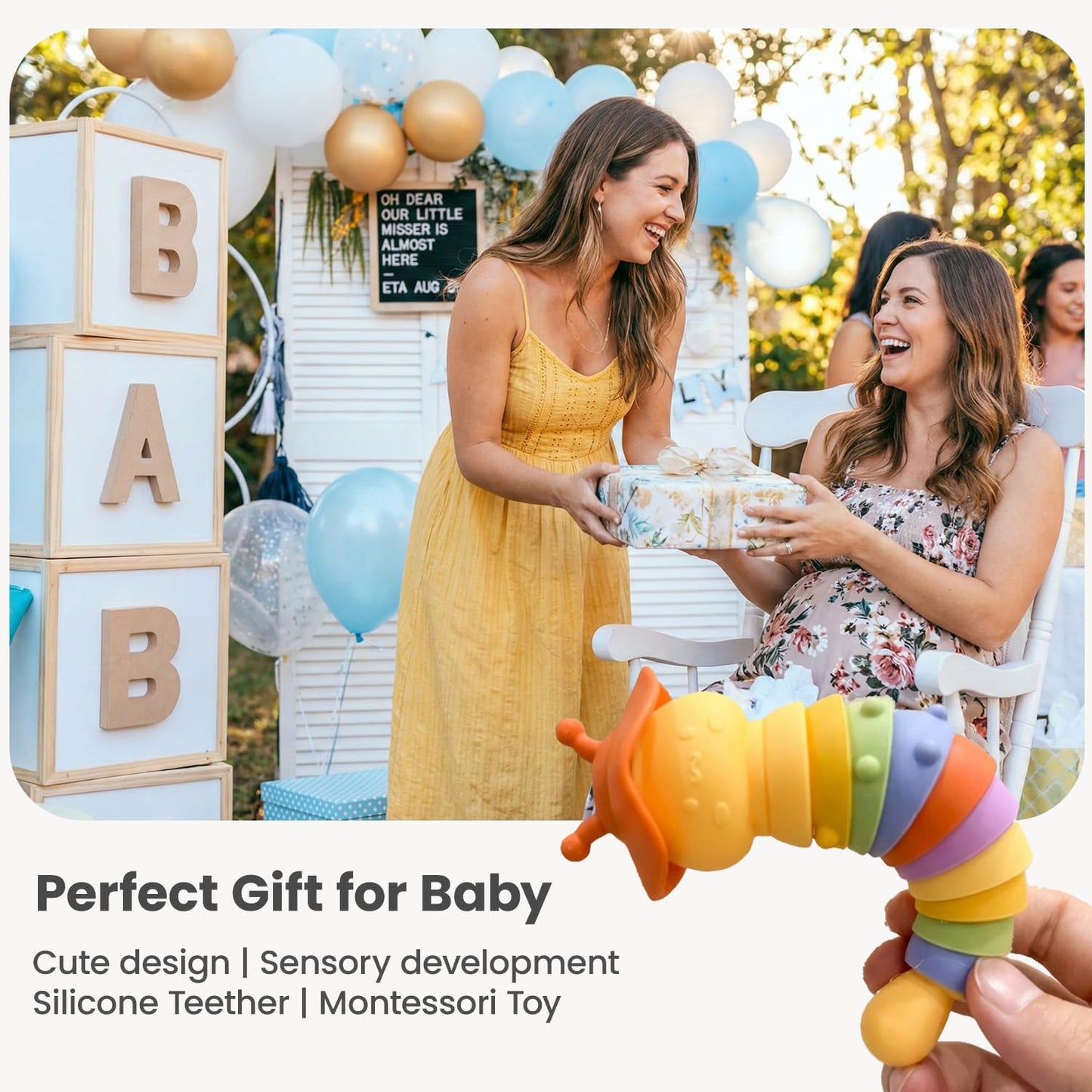 Wishbird Baby Teething Toy, Caterpillar Silicone Baby Teether Rattle Toys, BPA-Free Sensory Development & Color Recognition Learning for 0 6 10 12 18 Babies Toddler Teething Relief LC1