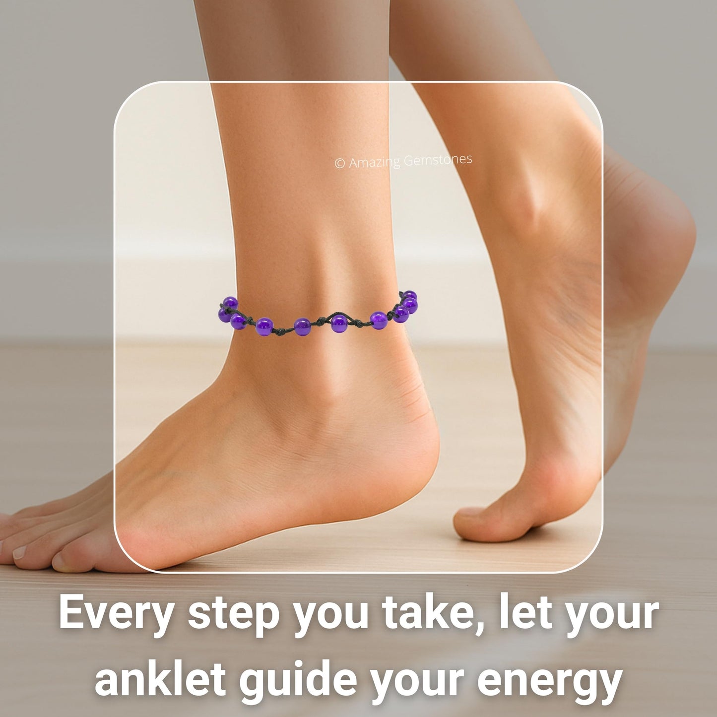 Amazing Gemstone Amethyst Anklet Ankle Bracelets for Women - Waterproof Beaded Healing Crystal Anklets, Plus Size Chakra Gemstone Bead Anklet (Stretchy Adjustable - Hand Knotted)