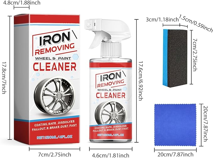 Car Rust Remover Spray, Rust Cleaner for Car Wheel Metal Iron Stain, Rust Dissolving Reduce Rust & Form Protective Coating, 4 fl oz