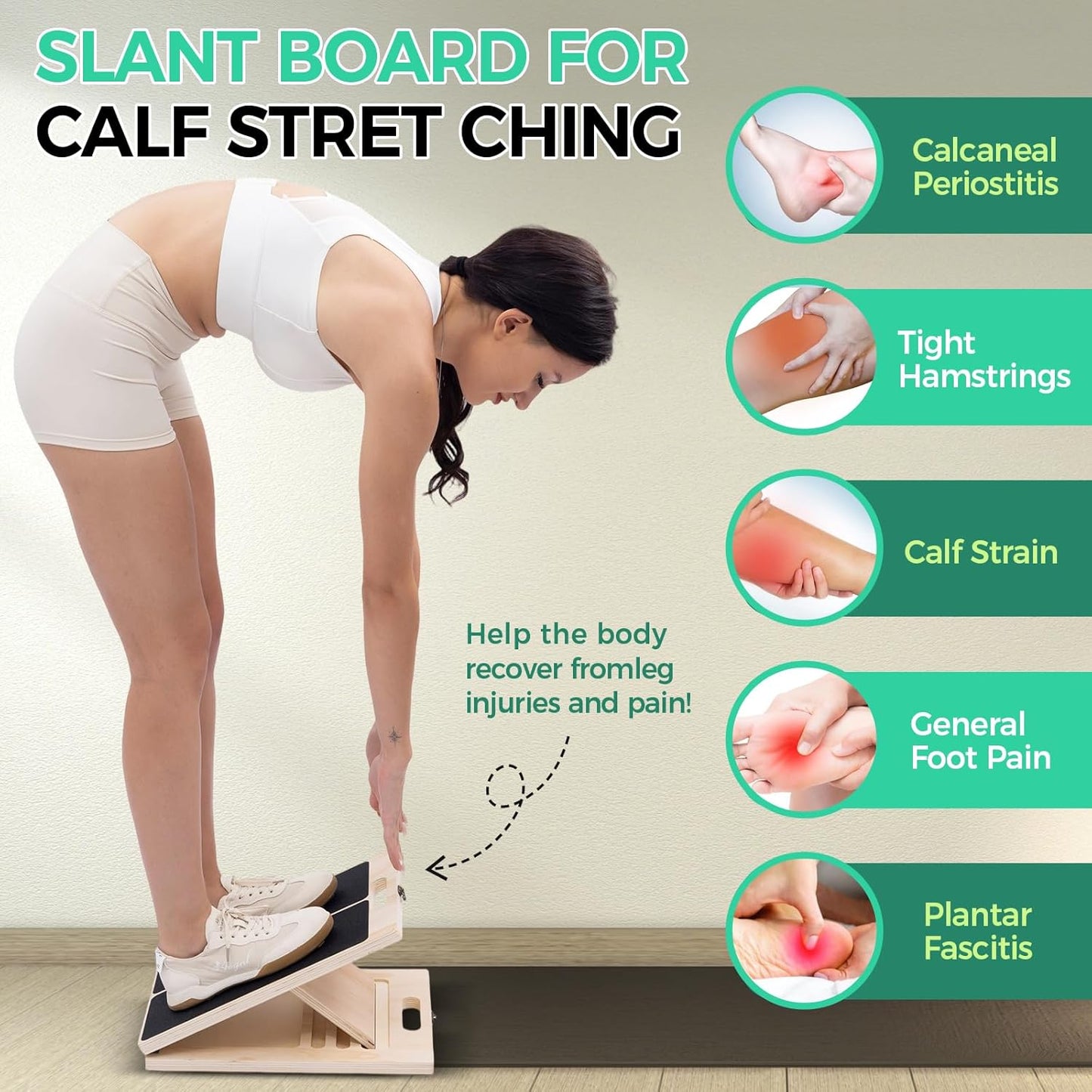 Slant Board for Calf Stretching, 5 Angle Portable Adjustable Calf Wooden Stretch Board with Training Poster, 300lb Weight Capacity for Ankle Heel Feet Leg Knees Physical Therapy Equipment