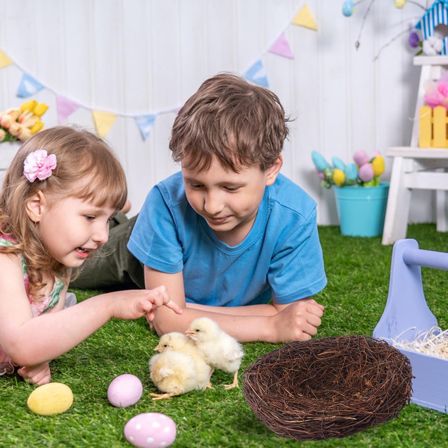 Geytetqi 16 PCS 7.87 Inch Artificial Bird Nest for Crafts, Handicraft Rattan Bird's nest, Small Bird Nest, Bird's Nest Decorating Kit for Holiday, Table, Garden, DIY Terrarium Decor