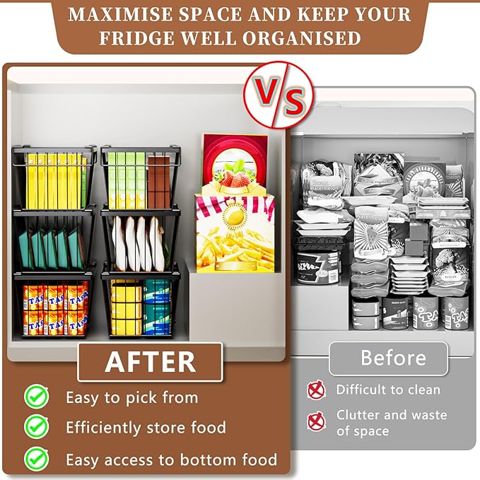 Enhanced Leak-Proof Bottom - Freezer Organizer Bins ,5 Pack Stackable Deep Freezer Organizer Bins for 7 Cu.FT Small Chest Freezer,Easy Get Bottom Foods without Digging
