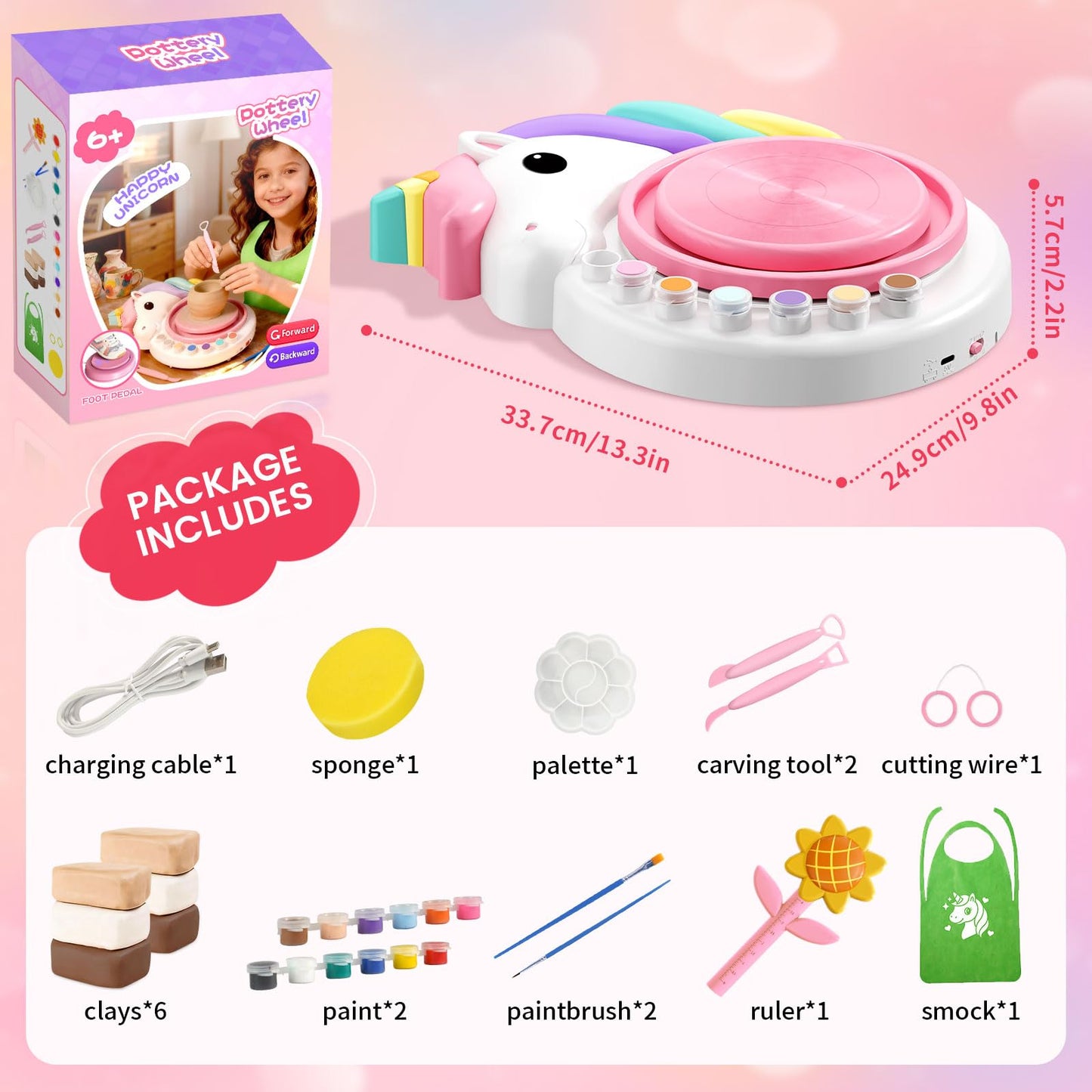Oeasic Unicorn Pottery Wheel for Kids, Arts and Crafts for Kids Ages 8-12, PotteryCraft Kit with Clay, Art Supplies for Kids Birthday Christmas Gift for 6 7 8 9 10 11 12+