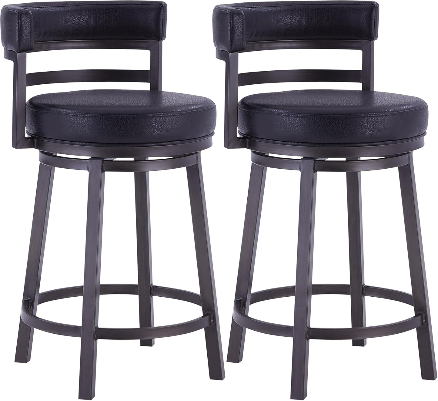Armen Living Madrid 30" Seat Height Swivel Ford Black Faux Leather and Mineral Finish Bar Stool for Kitchen Island Counter, Set of 2