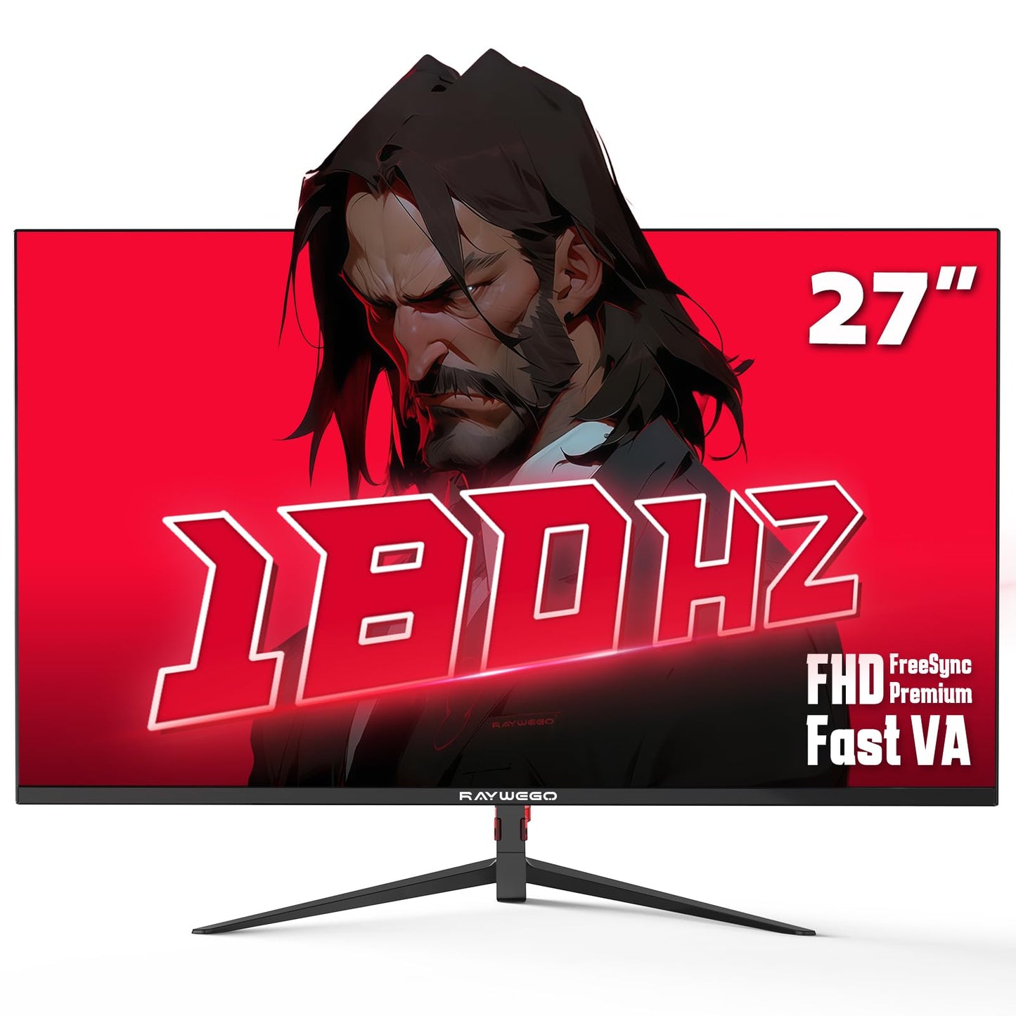 Raywego 27 inch Gaming Monitor 180Hz,Fast VA Screen 1080P Monitor,4000:1 Contrast Ratio,Adaptive-Sync,HDMI*1/DP*1/USB*1,3-Side B