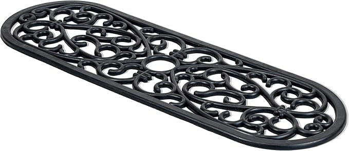 Set of 4 Rubber Stair Tread Mats 30 x 10 Inch Anti-Slip Outdoor Rug, Black – Scroll Pattern