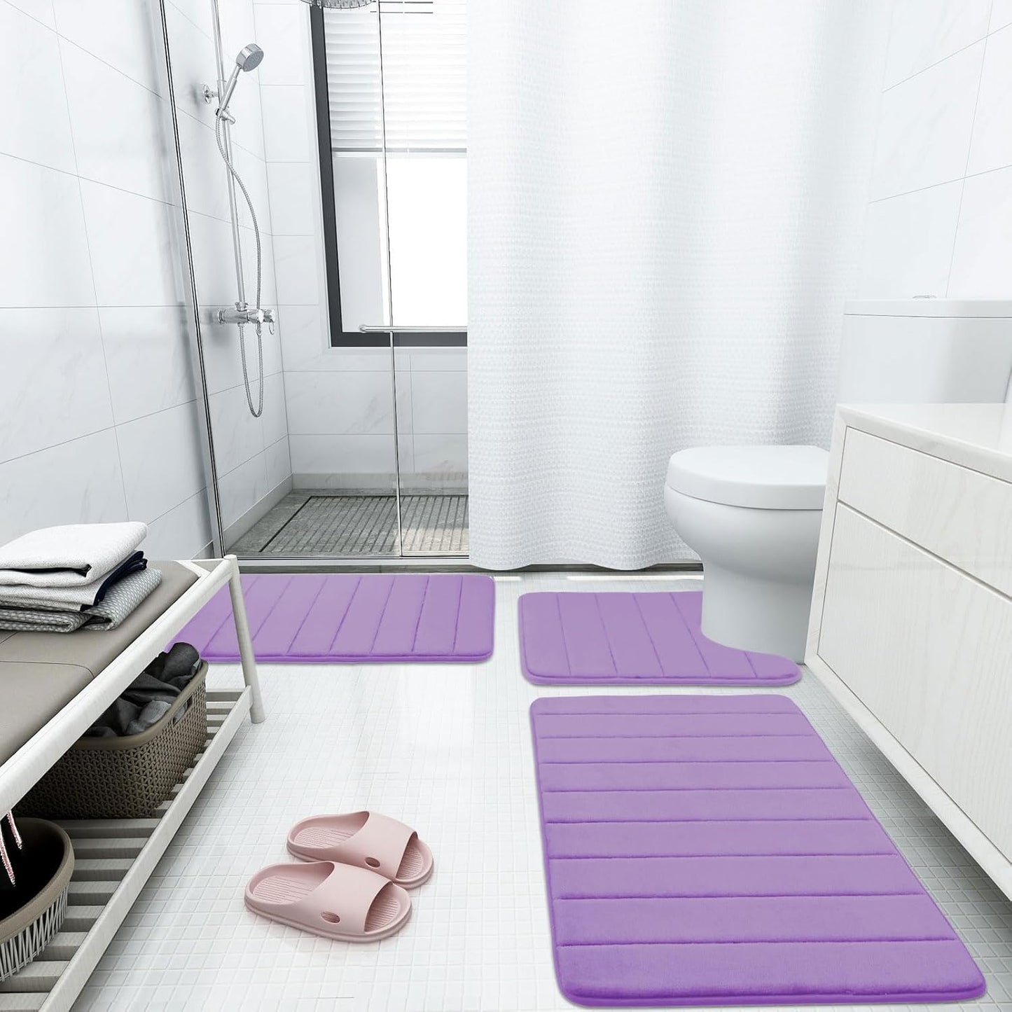 Buganda Memory Foam Bath Mat, 47" x 17", Ultra Soft and Non-Slip Bathroom Rugs, Water Absorbent and Machine Washable Bath Rug Runner for Bathroom, Shower, and Tub, Lavender