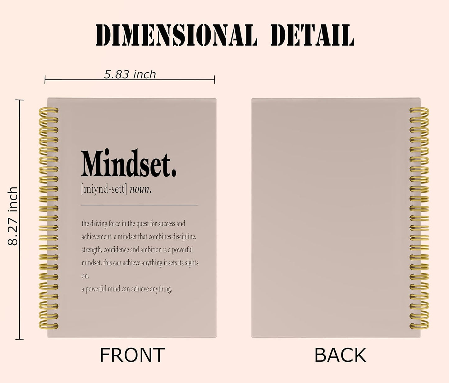Knibeo Mindset Inspirational Notebooks Journal - Anti Anxiety Notebook, 5.5×8.3 Inch Inspirational Spiral Bound Notebook with 164 Pages, College School Supplies(Tawny)