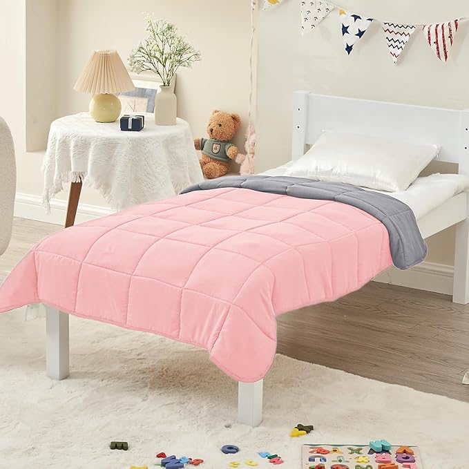yescool Weighted Blanket (7 lbs, 41" x 60", Pink Grey) Cooling Heavy Blanket for Sleeping Perfect for 60-80 lbs, Breathable Blanket with Premium Glass Bead, Machine Washable