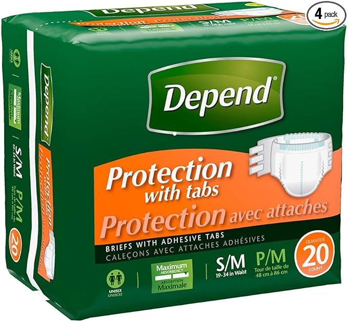 Depend Fitted Briefs - Day & Night, Maximum Protection, Small/Medium 20 ea /pk, Case of 80