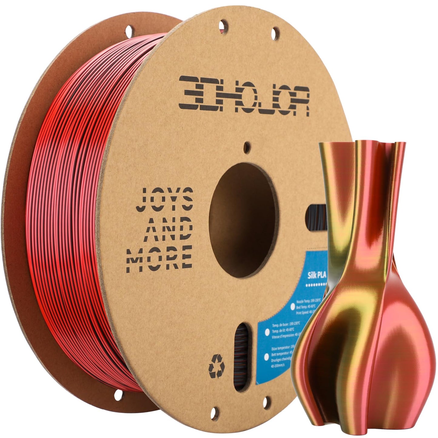 3DHoJor Silk PLA Filament 1.75mm Black Red Gold Triple Color PLA 3D Printer Filament 3 in 1 Coextrusion 1KG Spool(2.2lbs) 3D Pri