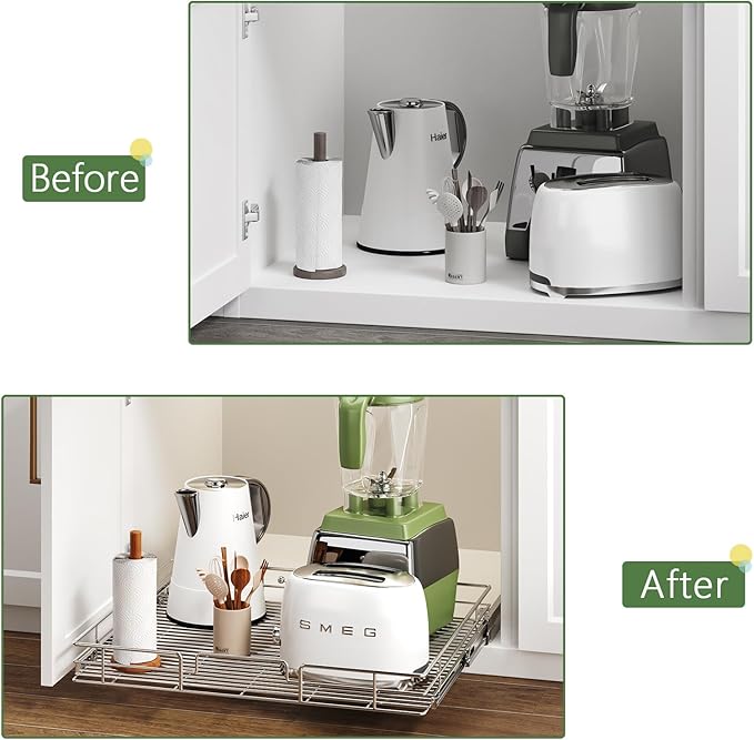 Pull Out Cabinet Organizer 27" W x 21½" D, Heavy Duty Cabinet Pull Out Shelves, Slide Out Drawers Organization for Kitchen Cabinets Bathroom
