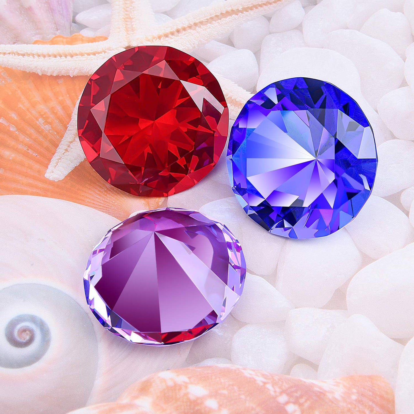 Hiziwimi 60mm Large Crystal Diamond Paperweight with Stand Jewels Wedding Decorations Centerpieces Home Decor (2.36 in, Purple)
