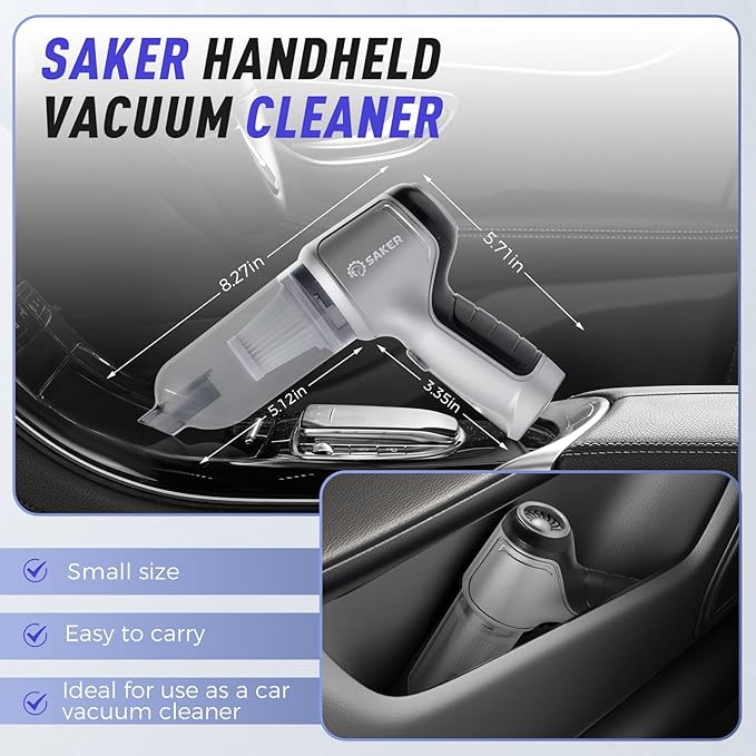 Saker Handheld Vacuum Cleaner Car Wireless Mini Vacuum Cleaner 3 in 1 Multifunctional Brushless Motor 12000PA,Portable Handheld Car Vacuum Cleaner for Keyboard Cleaning, Outdoor and Home