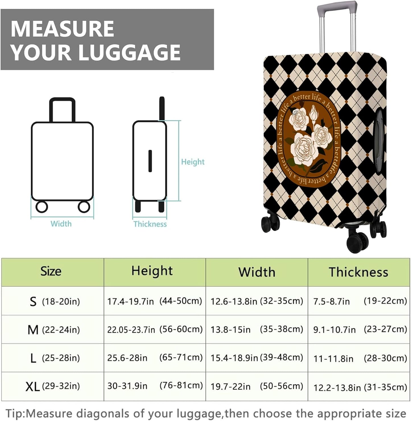 Travel Luggage Cover Suitcase Protector Fits 18-32 Inch Wheel Covers PatternedTravel Related Items Flower Luggage Protector Elastic S