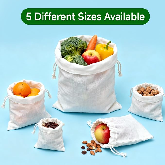 Simple&Opulence 12-Pack 10” x 12” Linen Cotton Drawstring Bags Reusable Grocery Sacks, DIY Craft Sachet Sacks Storage Cloth Bags for Party Wedding Home Bulk Produce Bags, Washable, White