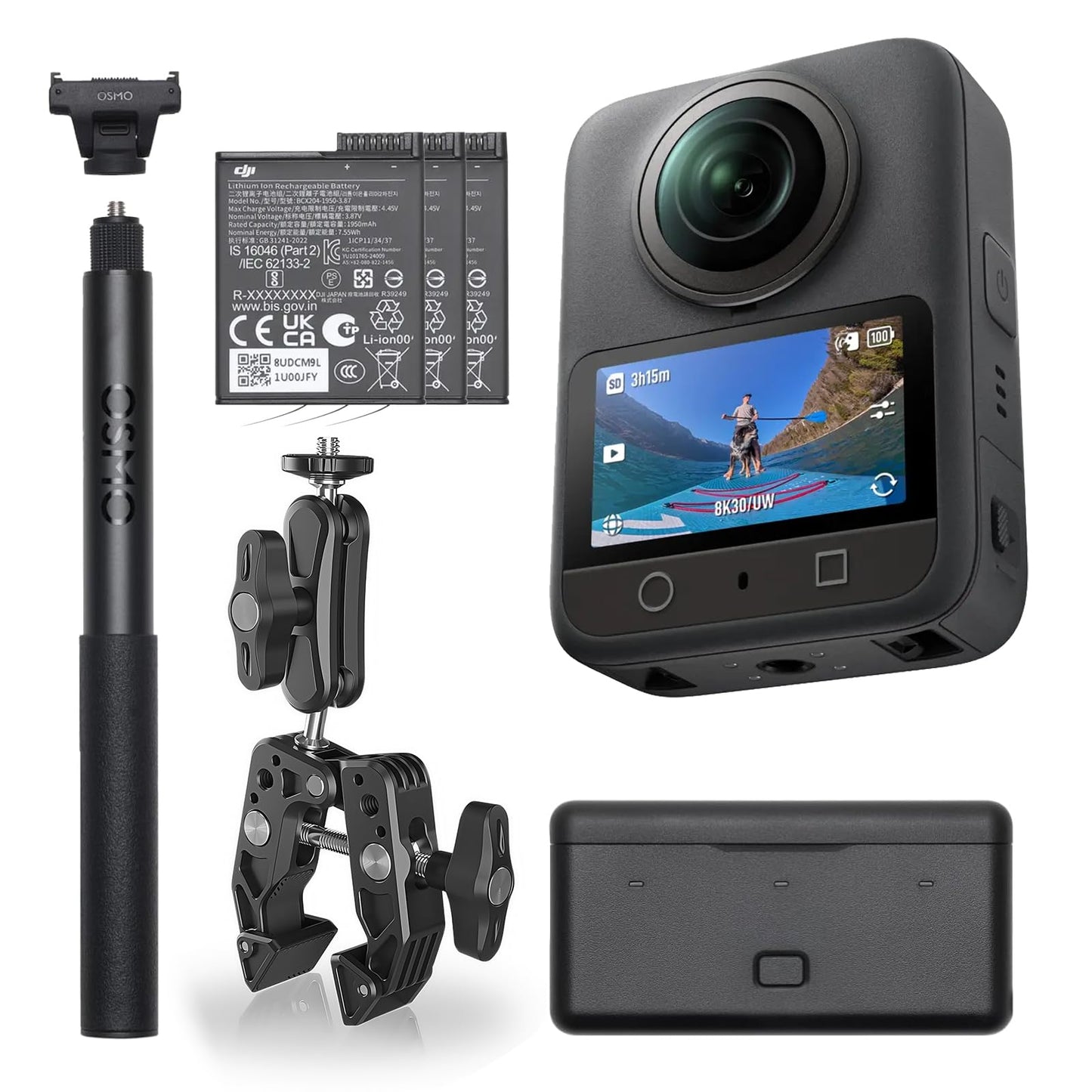 DJI Osmo 360 Motorcycle Handlebar POV Combo, 360 Camera with 1-Inch 360 Imaging, 170 FOV, Native 8K 360 Video, Magnetic Quick-Re