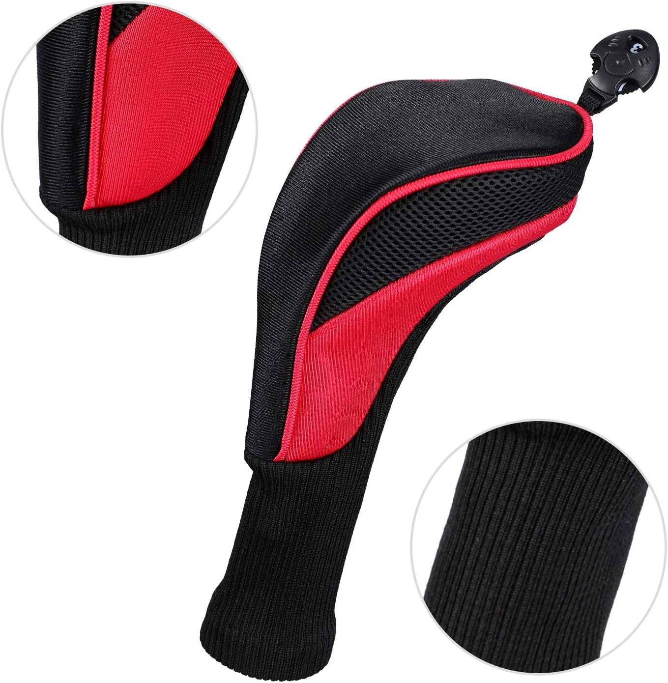 Black Golf Club Head Cover for Driver Fairway 3 Pcs Woods Headcovers, Golf Accessories Hybrid Head Covers Set with Interchangeable Tags 3 4 5 7 X