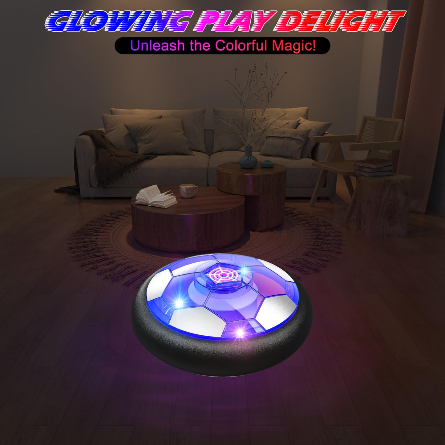 Ancesfun 2 in 1 Hover Soccer Ball Set, USB Rechargeable Air Power Soccer Kids Toys with LED Lights and Foam Bumper Protection, 2 Goals for Boys and Girls Ages 3 4 5 6 7 8-12 Indoor/Outdoor Games