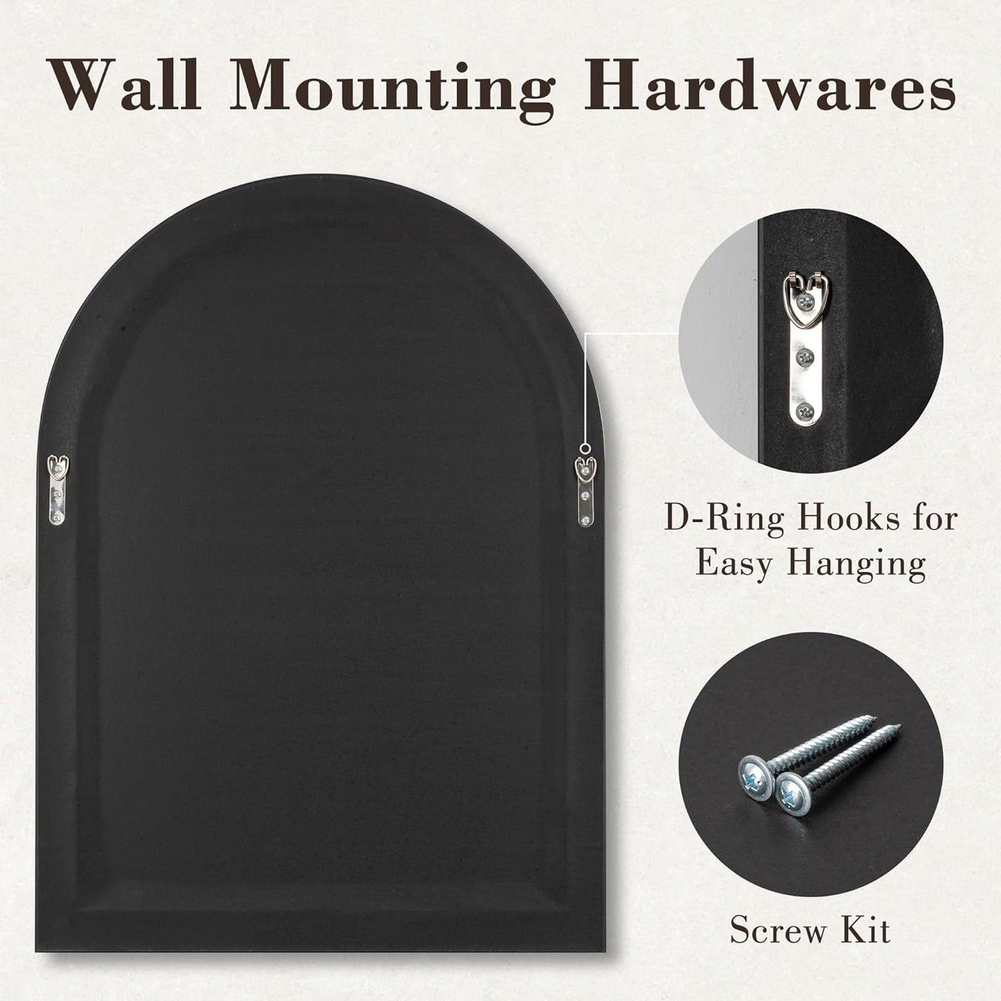 Axeman 24x36 Arched Wall Mirror, Decorative Bathroom Mirror, Traditional Vintage Wall Mounted Mirror with Beaded Frame for Accent Living Room Vanity Bedroom Entryway, Black